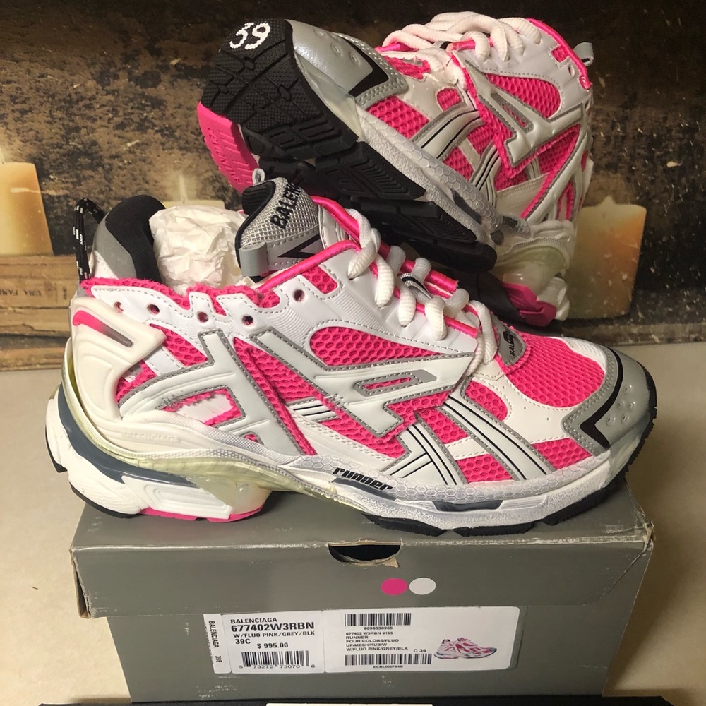 Balenciaga Runner Track Trainer Sneaker Low-Top Women Size 9 White Pink Grey
